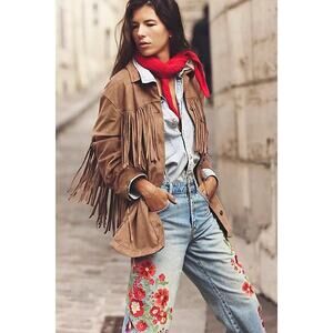 NWT FREE PEOPLE We The Free Fringe Out Vegan Suede Jacket $168 LARGE Brown